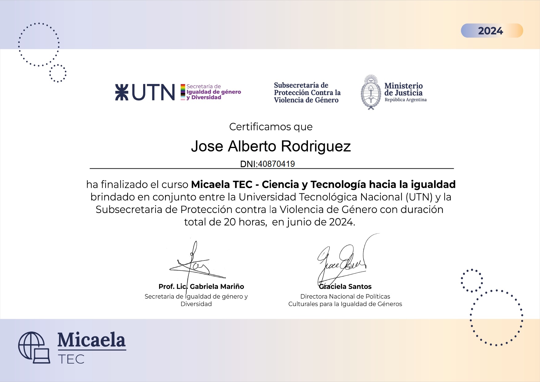Certificado Micaela