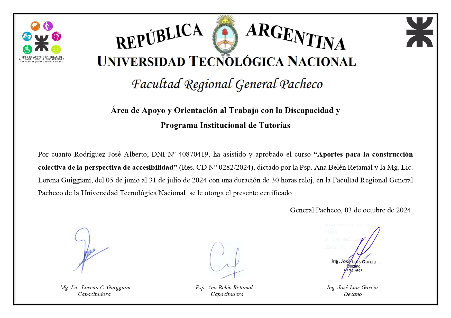 Certificado Tutorías